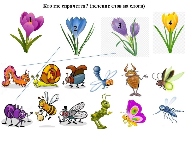 Кто где спрячется? (деление слов на слоги) 1 2 3 4