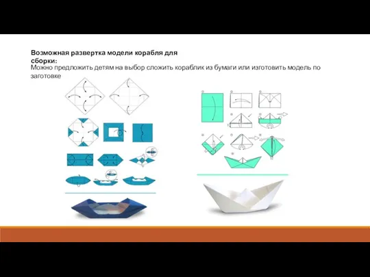 Возможная развертка модели корабля для сборки: Можно предложить детям на выбор сложить