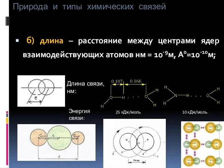 Природа и типы химических связей б) длина – расстояние между центрами ядер