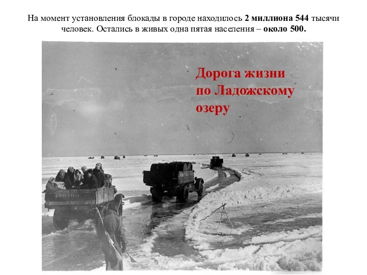 На момент установления блокады в городе находилось 2 миллиона 544 тысячи человек.