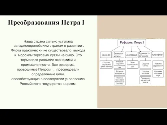 Наша страна сильно уступала западноевропейским странам в развитии . Флота практически не