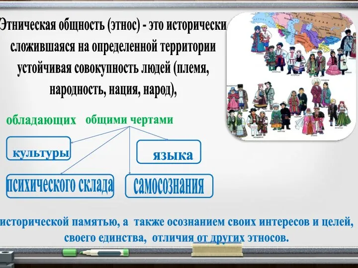 Этническая общность (этнос) - это исторически сложившаяся на определенной территории устойчивая совокупность