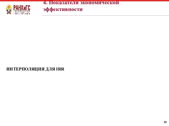 ИНТЕРПОЛЯЦИЯ ДЛЯ IRR 4. Показатели экономической эффективности