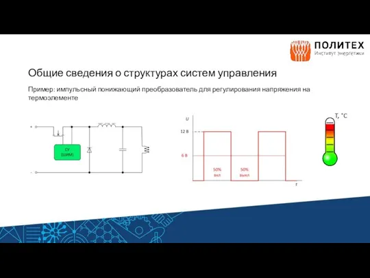 Общие сведения о структурах систем управления Пример: импульсный понижающий преобразователь для регулирования напряжения на термоэлементе