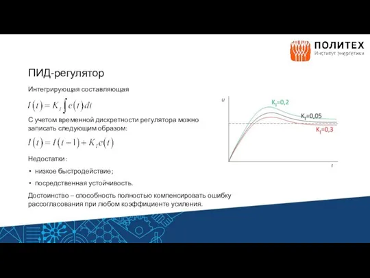 ПИД-регулятор Интегрирующая составляющая С учетом временной дискретности регулятора можно записать следующим образом: