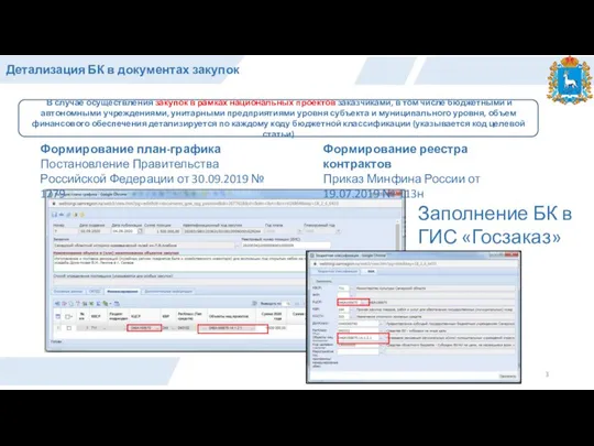 Детализация БК в документах закупок Заполнение БК в ГИС «Госзаказ» Формирование план-графика