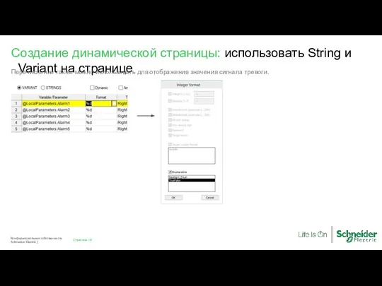 Страница Конфиденциальная собственность Schneider Electric | Создание динамической страницы: использовать String и