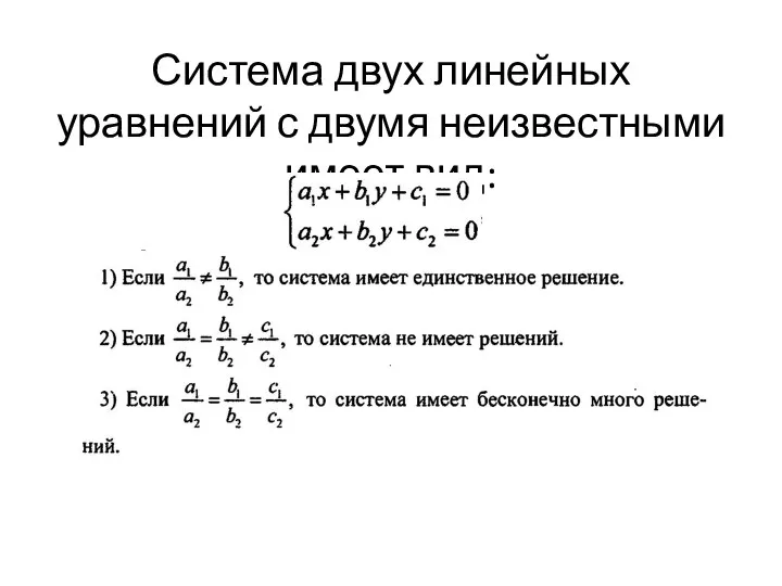 Система двух линейных уравнений с двумя неизвестными имеет вид: