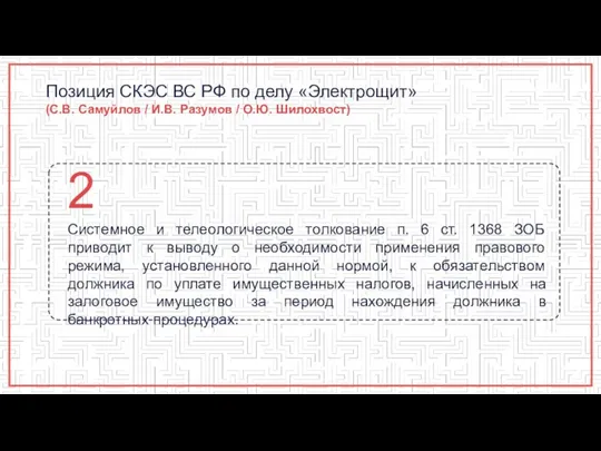 Позиция СКЭС ВС РФ по делу «Электрощит» (С.В. Самуйлов / И.В. Разумов