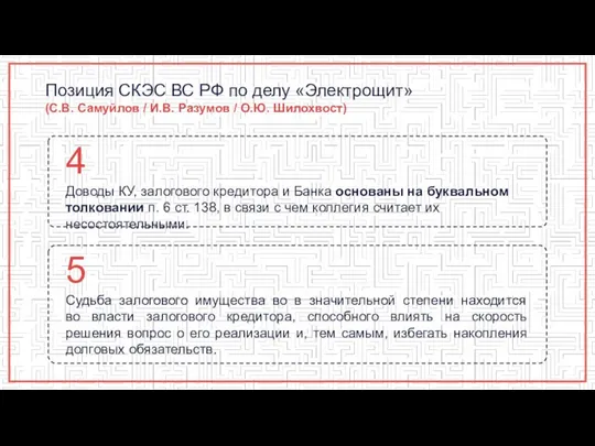 Позиция СКЭС ВС РФ по делу «Электрощит» (С.В. Самуйлов / И.В. Разумов