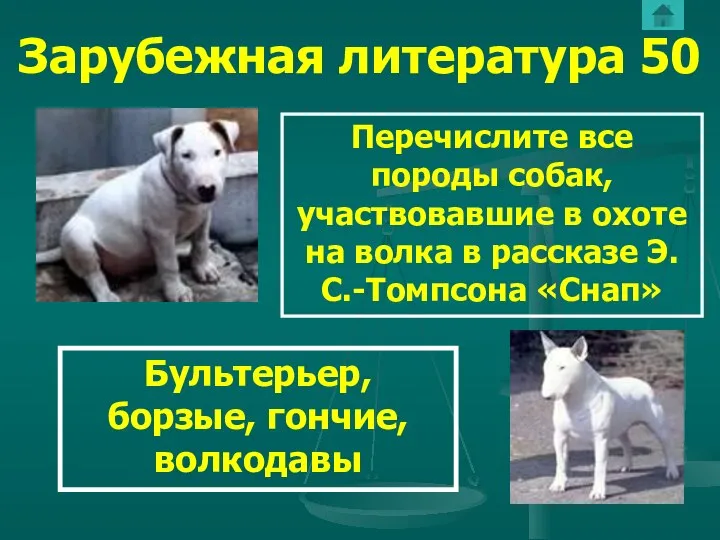 Зарубежная литература 50 Перечислите все породы собак, участвовавшие в охоте на волка