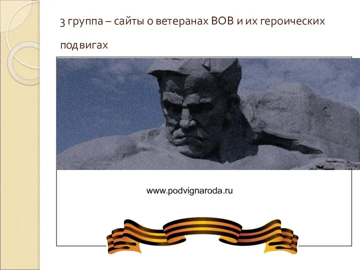 3 группа – сайты о ветеранах ВОВ и их героических подвигах www.podvignaroda.ru