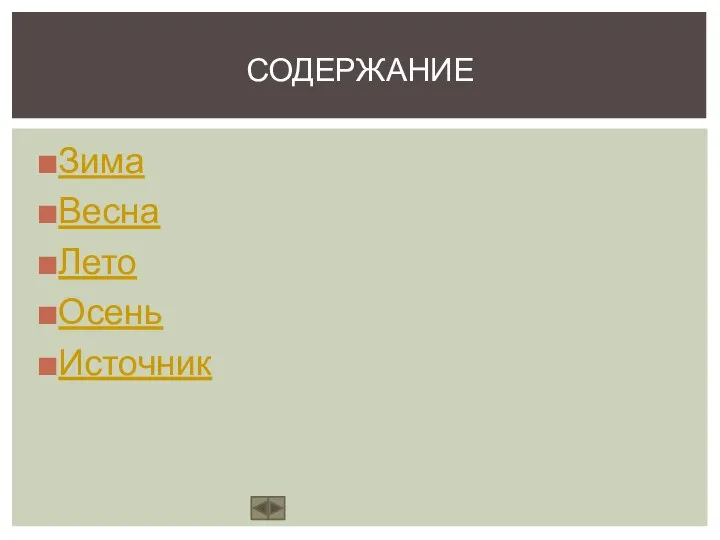 Зима Весна Лето Осень Источник СОДЕРЖАНИЕ