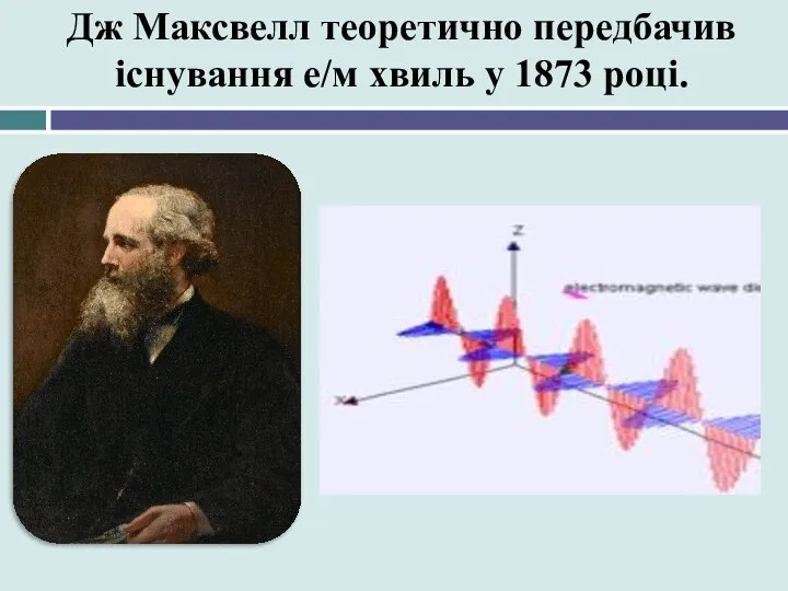 Дж Максвелл теоретично передбачив існування е/м хвиль у 1873 році.