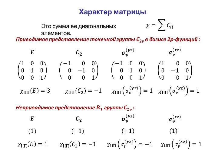 Это сумма ее диагональных элементов. Характер матрицы