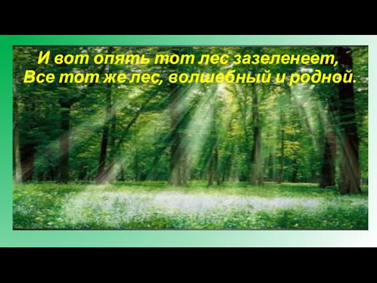 И вот опять тот лес зазеленеет, Все тот же лес, волшебный и родной.