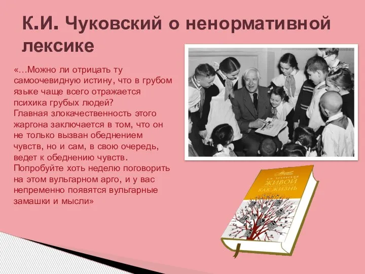 К.И. Чуковский о ненормативной лексике «…Можно ли отрицать ту самоочевидную истину, что