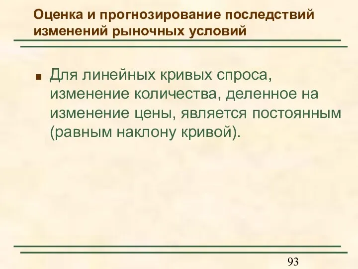 Для линейных кривых спроса, изменение количества, деленное на изменение цены, является постоянным