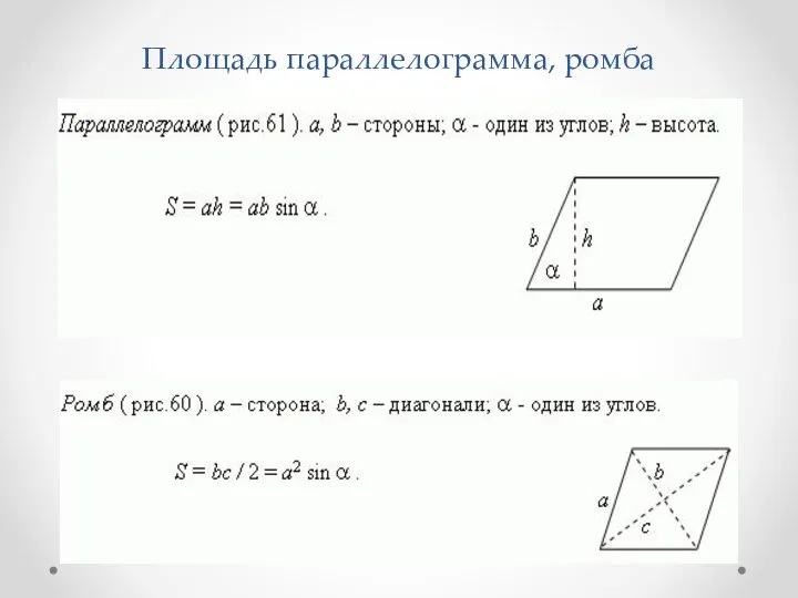 Площадь параллелограмма, ромба