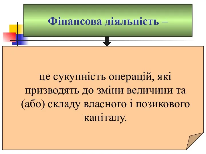 Фінансова діяльність – це сукупність операцій, які призводять до зміни величини та