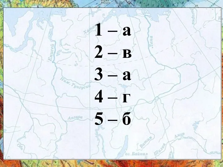 1 – а 2 – в 3 – а 4 – г 5 – б