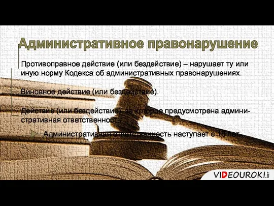 Административное правонарушение Противоправное действие (или бездействие) – нарушает ту или иную норму