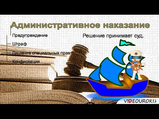 Административное наказание Предупреждение Штраф Лишение специальных прав Конфискация Решение принимает суд.