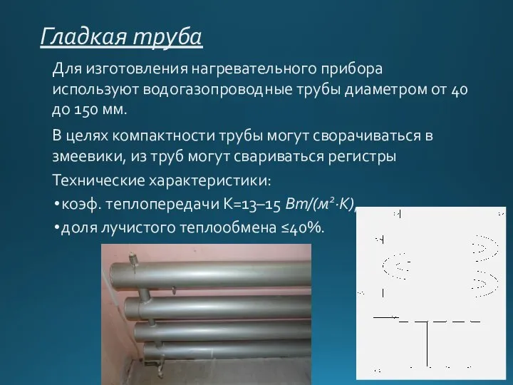 Гладкая труба Для изготовления нагревательного прибора используют водогазопроводные трубы диаметром от 40