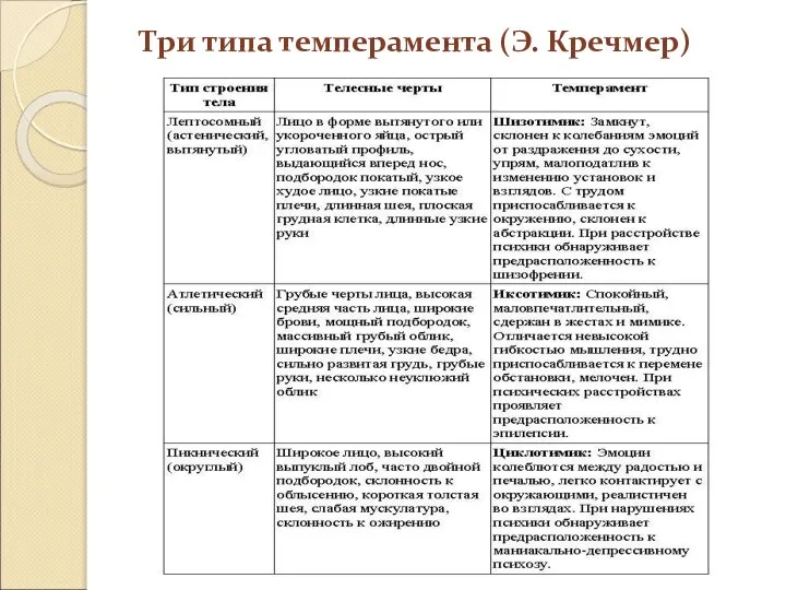 Три типа темперамента (Э. Кречмер)