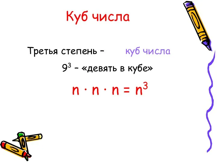 Куб числа Третья степень – n · n · n = n3