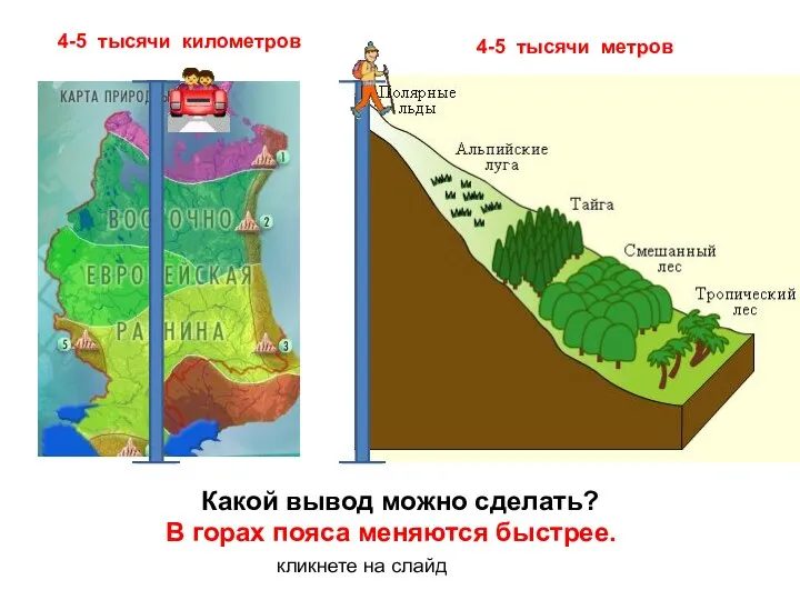 В горах пояса меняются быстрее. 4-5 тысячи километров 4-5 тысячи метров Какой