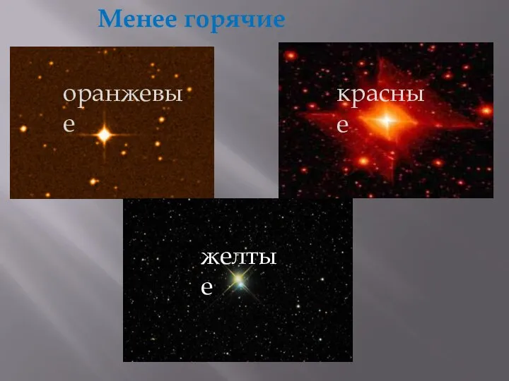 Менее горячие - оранжевые красные желтые