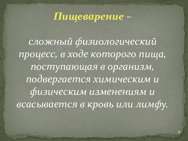 Пищеварение – сложный физиологический процесс, в ходе которого пища, поступающая в организм,