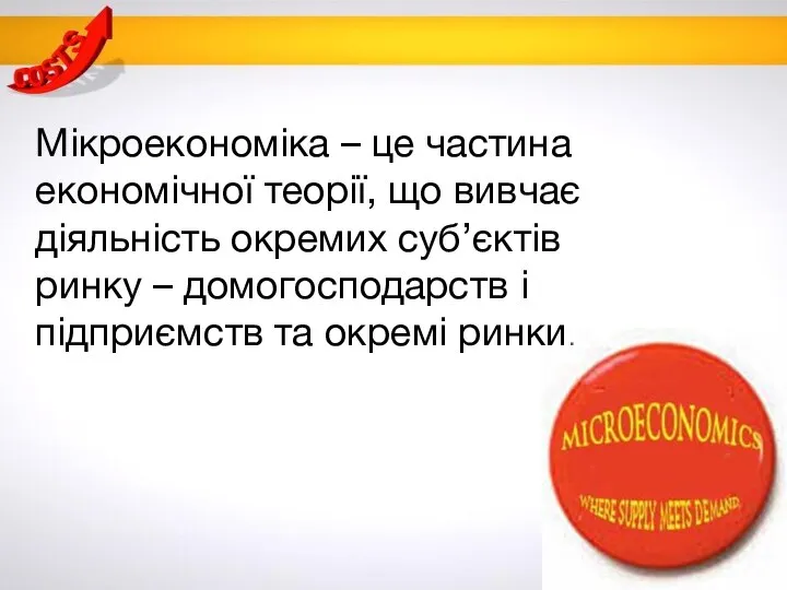 Мікроекономіка – це частина економічної теорії, що вивчає діяльність окремих суб’єктів ринку