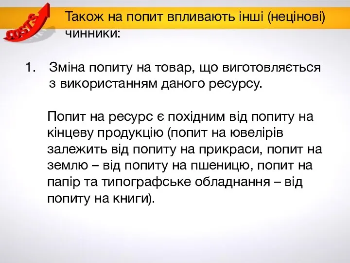 Також на попит впливають інші (нецінові) чинники: Зміна попиту на товар, що