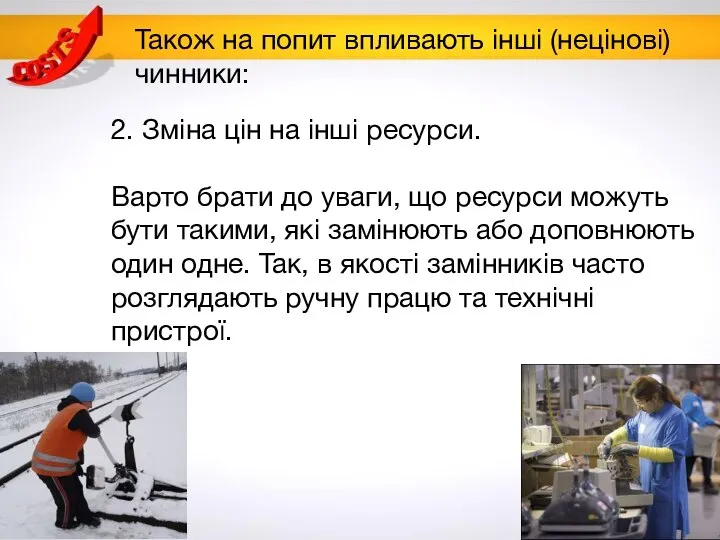 Також на попит впливають інші (нецінові) чинники: 2. Зміна цін на інші