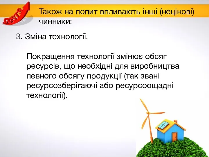 Також на попит впливають інші (нецінові) чинники: 3. Зміна технології. Покращення технології