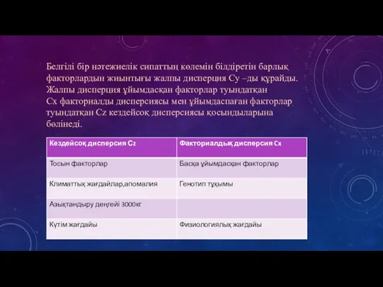 Белгілі бір нәтежиелік сипаттың көлемін білдіретін барлық факторлардын жиынтығы жалпы дисперция Сy