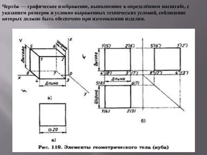 Чертёж — графическое изображение, выполненное в определённом масштабе, с указанием размеров и