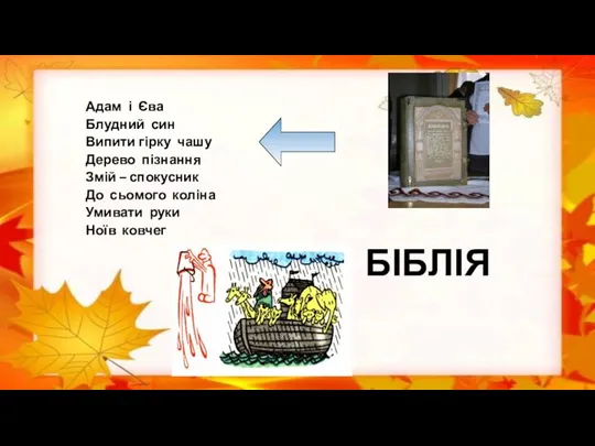 БІБЛІЯ Адам і Єва Блудний син Випити гірку чашу Дерево пізнання Змій