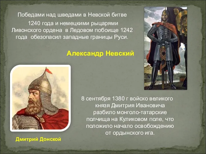 Александр Невский Победами над шведами в Невской битве 1240 года и немецкими