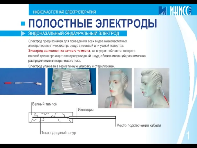 10 НИЗКОЧАСТОТНАЯ ЭЛЕКТРОТЕРАПИЯ ПОЛОСТНЫЕ ЭЛЕКТРОДЫ ЭНДОНАЗАЛЬНЫЙ-ЭНДАУРАЛЬНЫЙ ЭЛЕКТРОД Электрод предназначен для проведения всех