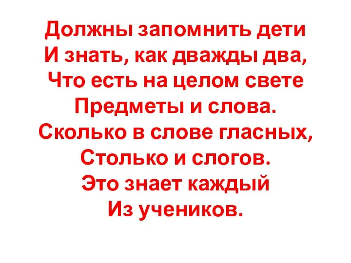 Должны запомнить дети И знать, как дважды два, Что есть на целом