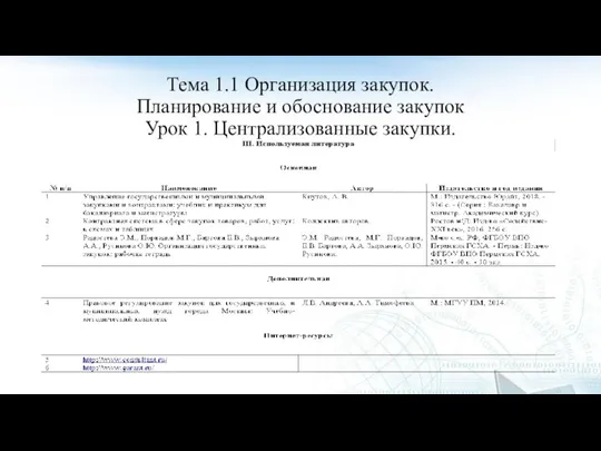 Тема 1.1 Организация закупок. Планирование и обоснование закупок Урок 1. Централизованные закупки.