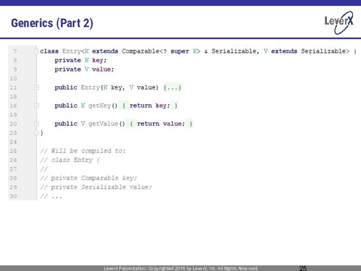 Generics (Part 2) LeverX Presentation. Copyrighted 2019 by LeverX, Inc. All Rights Reserved.