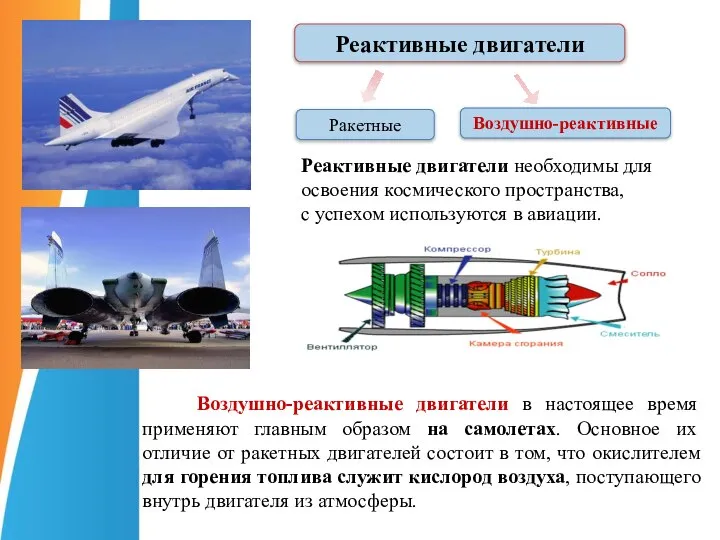 Реактивные двигатели необходимы для освоения космического пространства, с успехом используются в авиации.