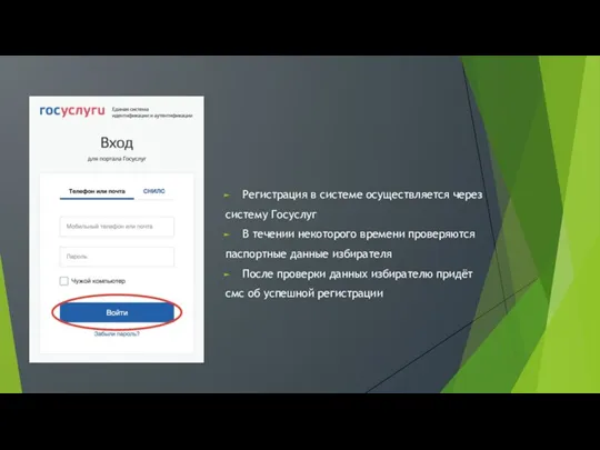 Регистрация в системе осуществляется через систему Госуслуг В течении некоторого времени проверяются