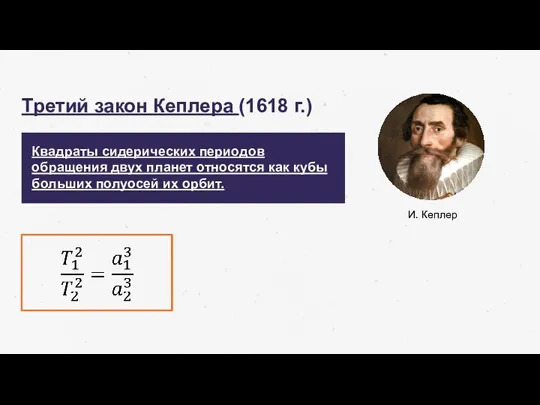 Квадраты сидерических периодов обращения двух планет относятся как кубы больших полуосей их