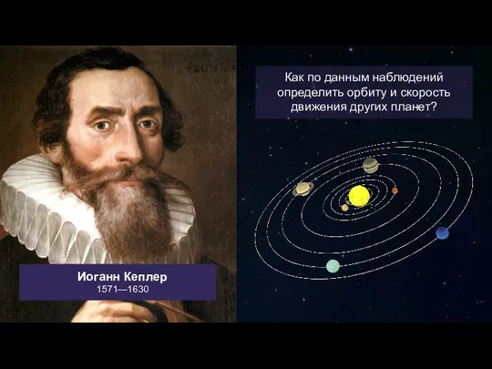 Иоганн Кеплер 1571—1630 Как по данным наблюдений определить орбиту и скорость движения других планет?