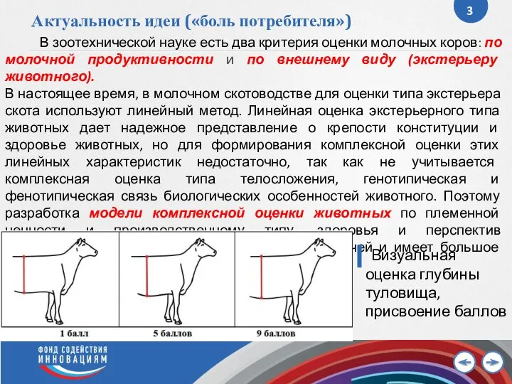 Актуальность идеи («боль потребителя») В зоотехнической науке есть два критерия оценки молочных